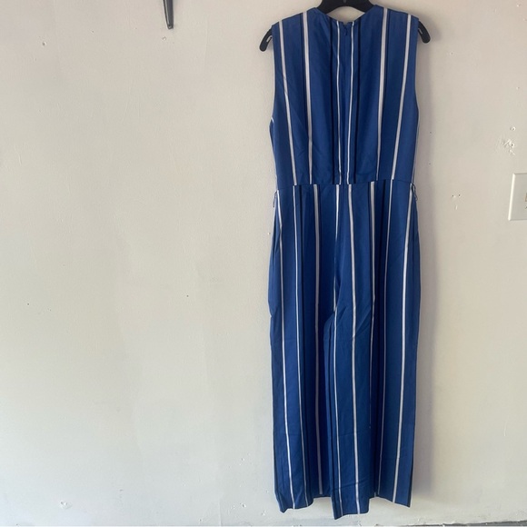 Diane Von Furstenberg Blue White Striped Crossover Jumpsuit 37651 - Picture 3 of 12
